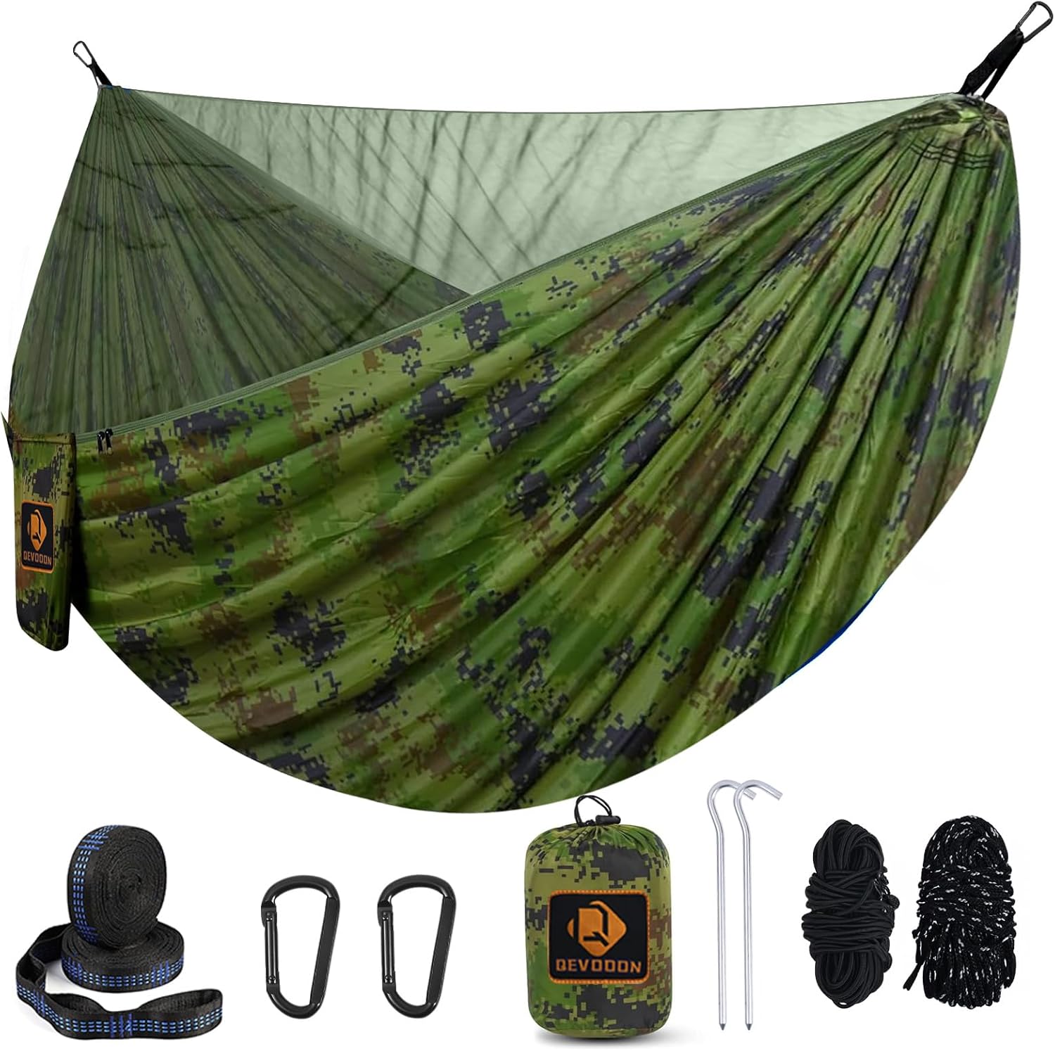 Camping Hammock, Portable Hammocks with Mosquito Net,Lightweight Nylon Parachute Hammock with 10ft Tree Straps,Camping Gear Must Haves for Travel Hiking Backpacking Beach Patio-Green/Hui
