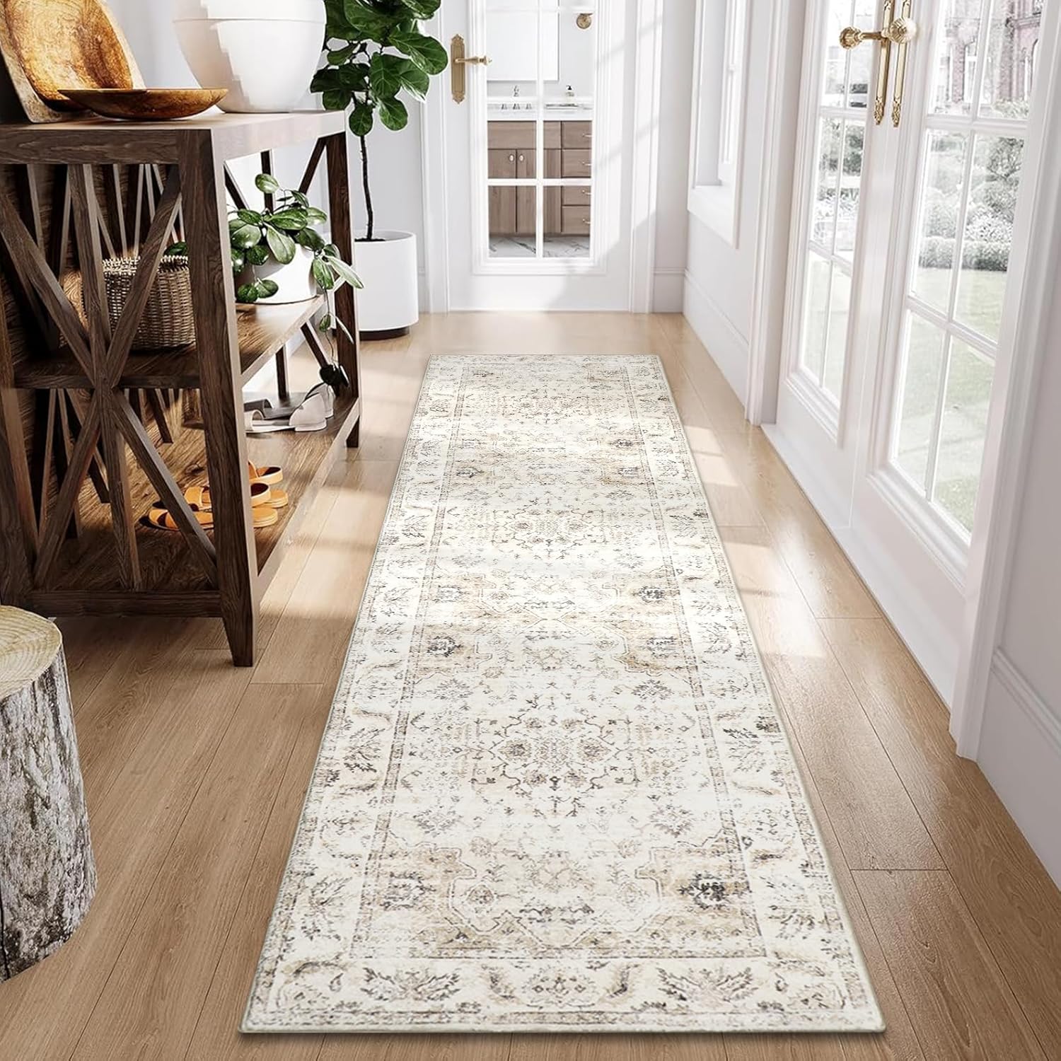 Homcomoda Beige Runner Rug for Hallway 2x8,Kitchen Runner Rug Non Skid Washable,Boho Carpet Runners 8ft,Low Pile Runner Rugs for Kitchen Laundry Room Bedroom Entryway
