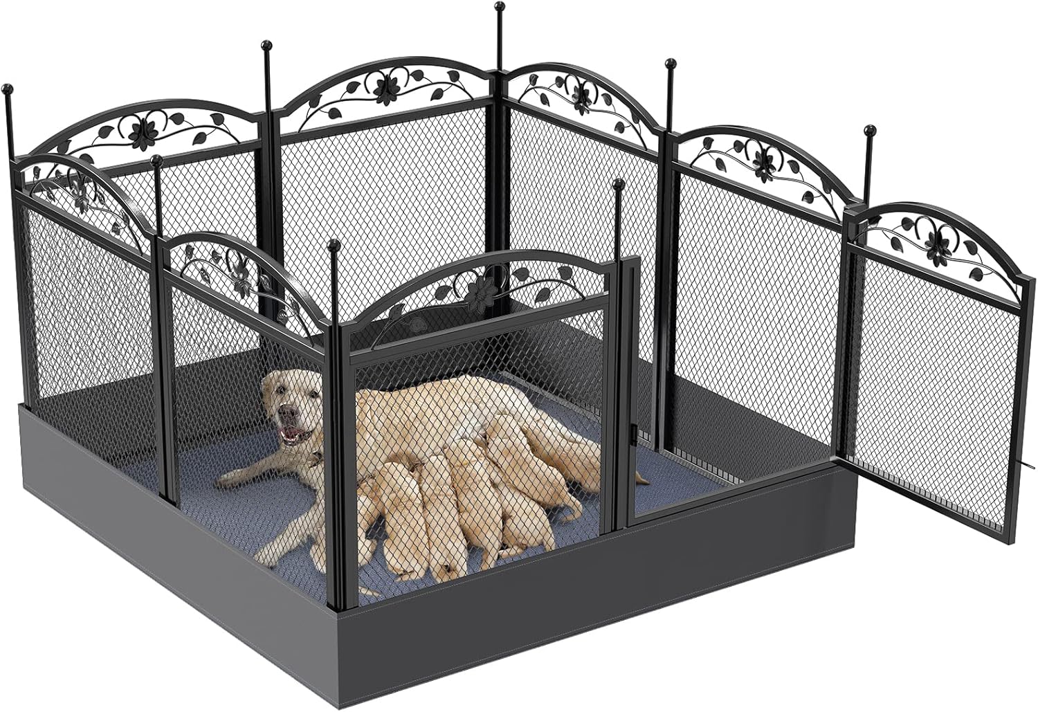 Susire Metal Dog Playpen Fence: Pet Indoor Whelping Box Pen with Waterproof whelping pad - 8 Panel 32"Height Puppy Outdoor Exercise Play Pin with Door - Portable Doggy Fencing Kennel for Camping Yard Visit the Susire Store