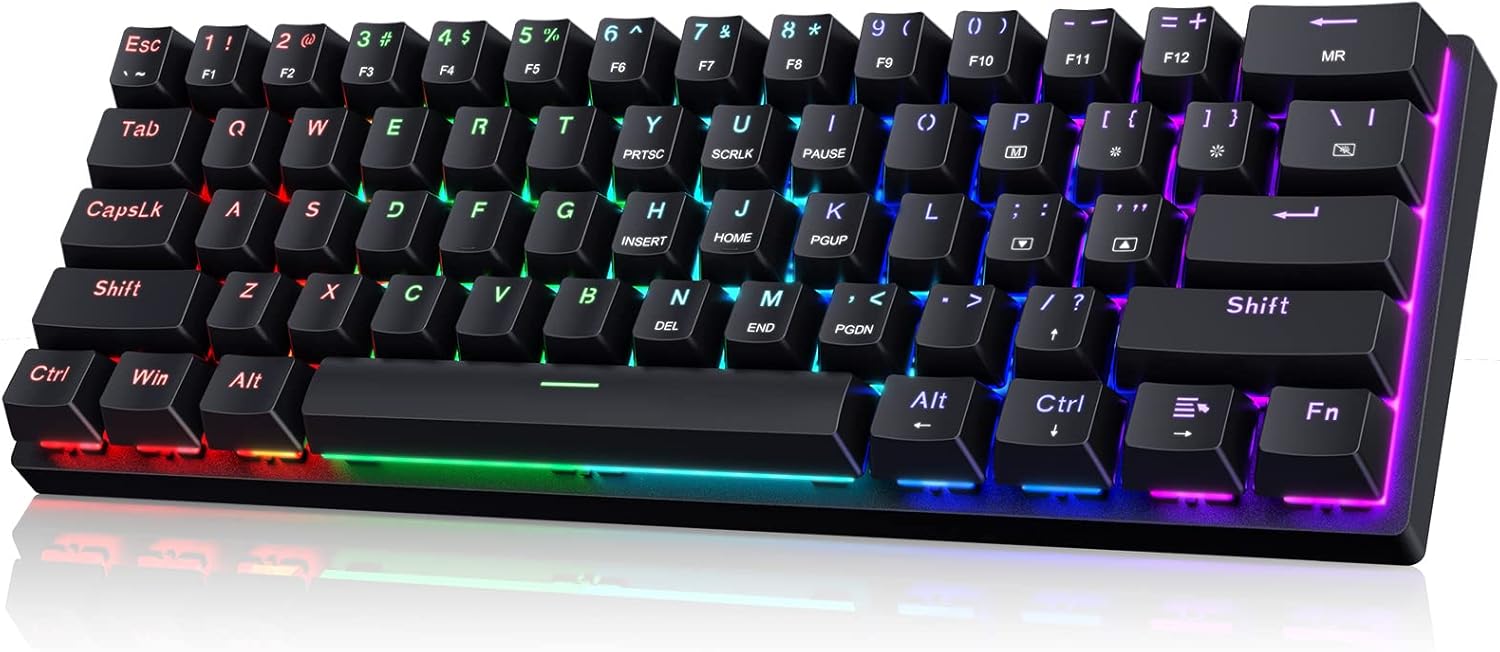 Portable 60% Mechanical Gaming Keyboard,60 Percent Wired Gamer Keyboard with Blue Switches,LED Customization Backlit,61 Keys Ultra-Compact Mini Office Keyboard for PC/Mac/Xbox,Easy to Carry On Trip