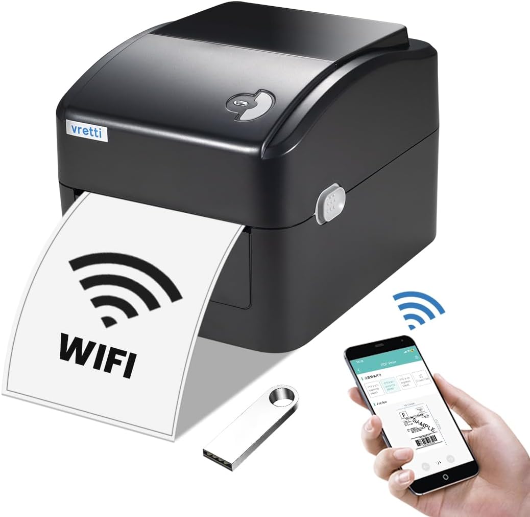 VRETTI Wireless Thermal Label Printer, 5G Wi-Fi High Speed 4x6 Shipping Label Printer for Small Business & Package, Label Printer Compatible with Canada Post, USPS, iPhone, Android,Windows, Mac