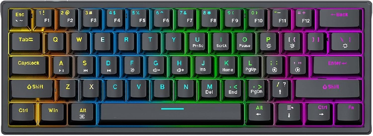 RGB Mechanical Keyboard, Mini 61 Keys Blue Switch Compact Keyboard, Portable Key Cable Separation Gaming Keyboard for Work Office Games