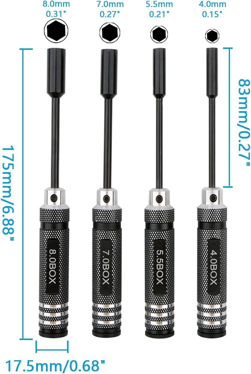 Rowiz 4PCS RC Repair Tools Nut Drivers 4.0 5.5 7.0 8.0mm Hex Screwdriver Set for RC Models Car Boat Airplane alternate view