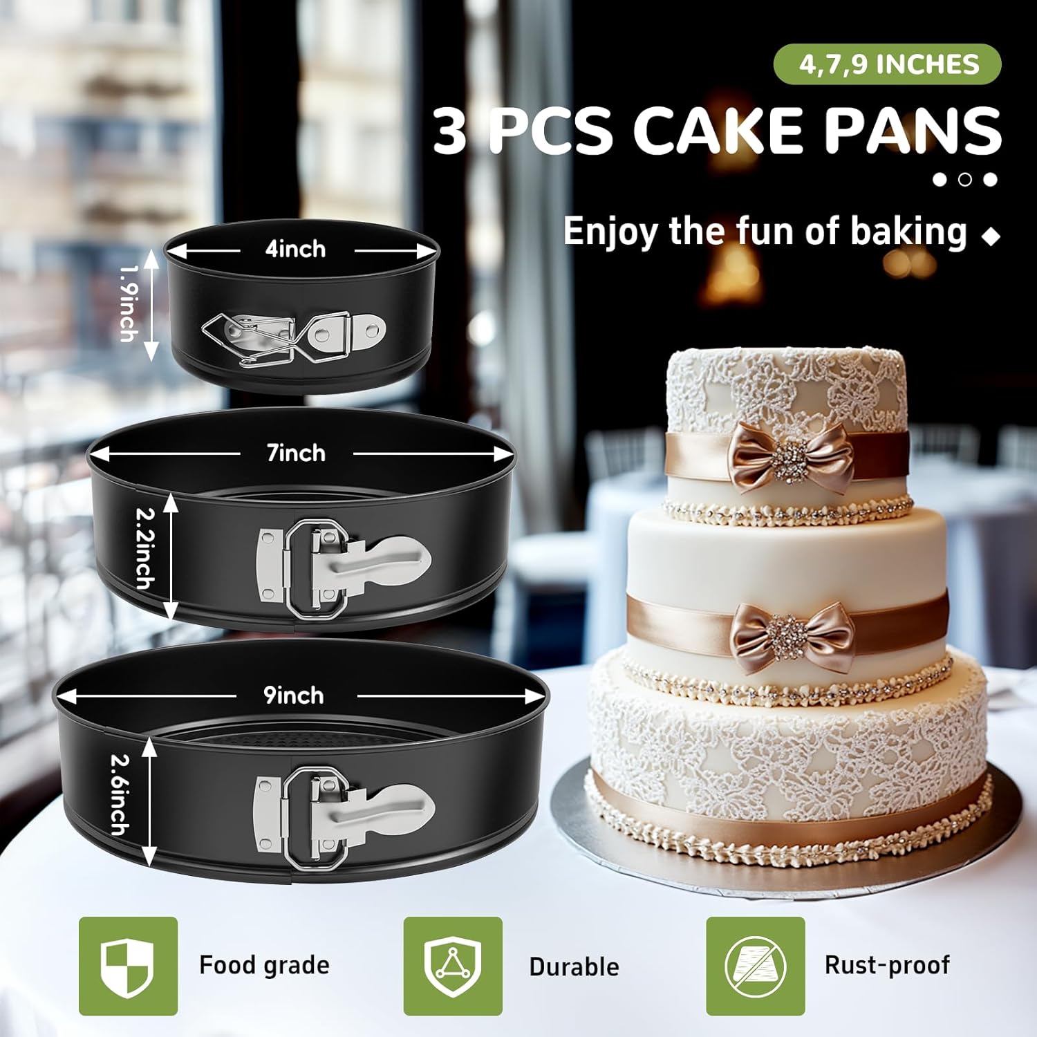 ZeroPone Springform Pan Set of 3 Pcs (4"/7"/9"), Non-stick Cheesecake Pans with Removable Bottom, Round Spring Form Cake Pans Set for Cheesecake, Cheese Cake Pans For Baking alternate view