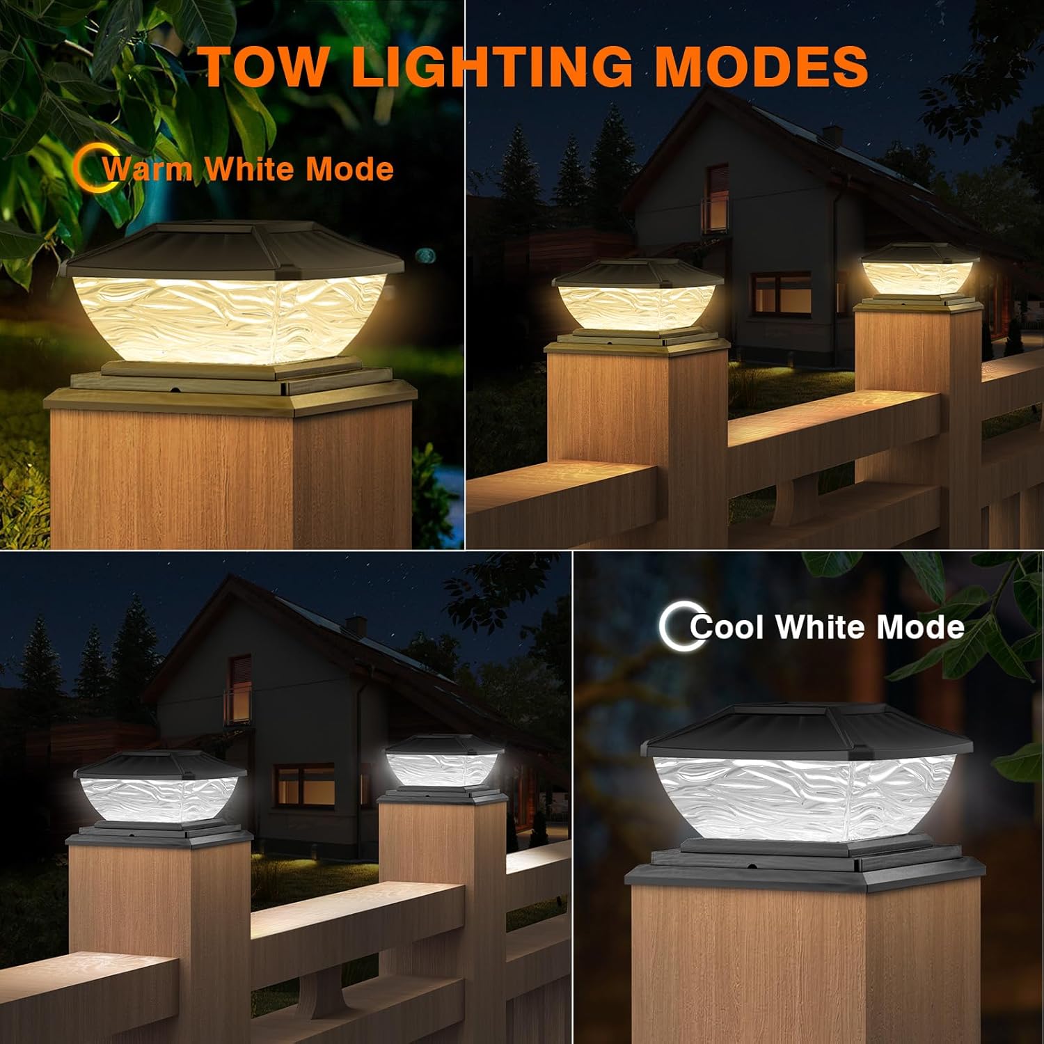 SOLLUCIS Solar Post Cap Lights, 20 Lumen Fence Post Lights Solar Powered 2 Color Modes 8 LEDs Bright Outdoor Solar Post Lights Deck Lights for 4x4 5x5 6x6 Posts in Garden Decor, Patio Decor(6 Pack) alternate view