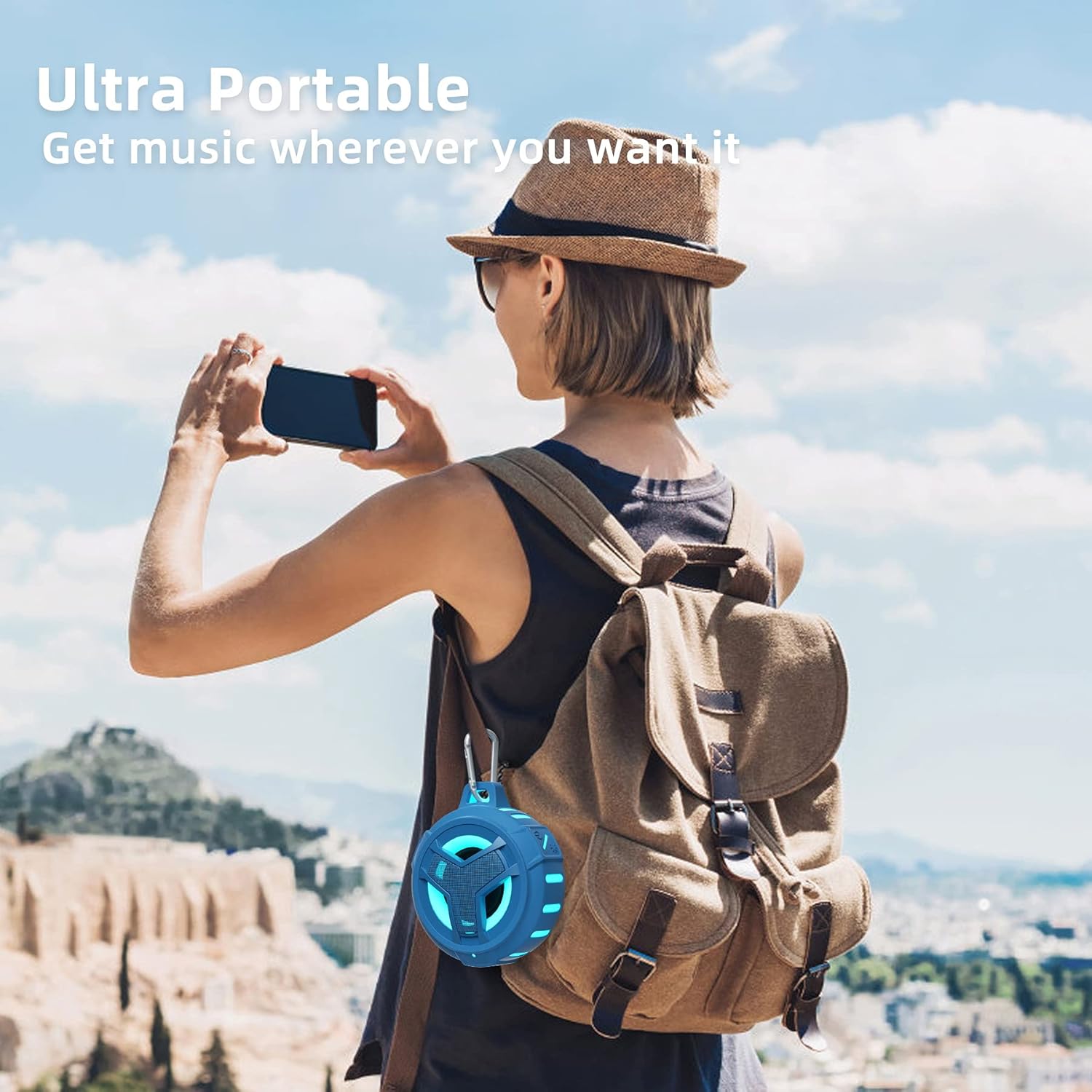 EBODA Shower Bluetooth Waterproof Speaker, IPX7 Floating Portable Wireless Small Speakers with Light, 24H Playtime for Beach, Pool, Kayak Accessories, Gifts for Men and women -Coral Blue alternate view