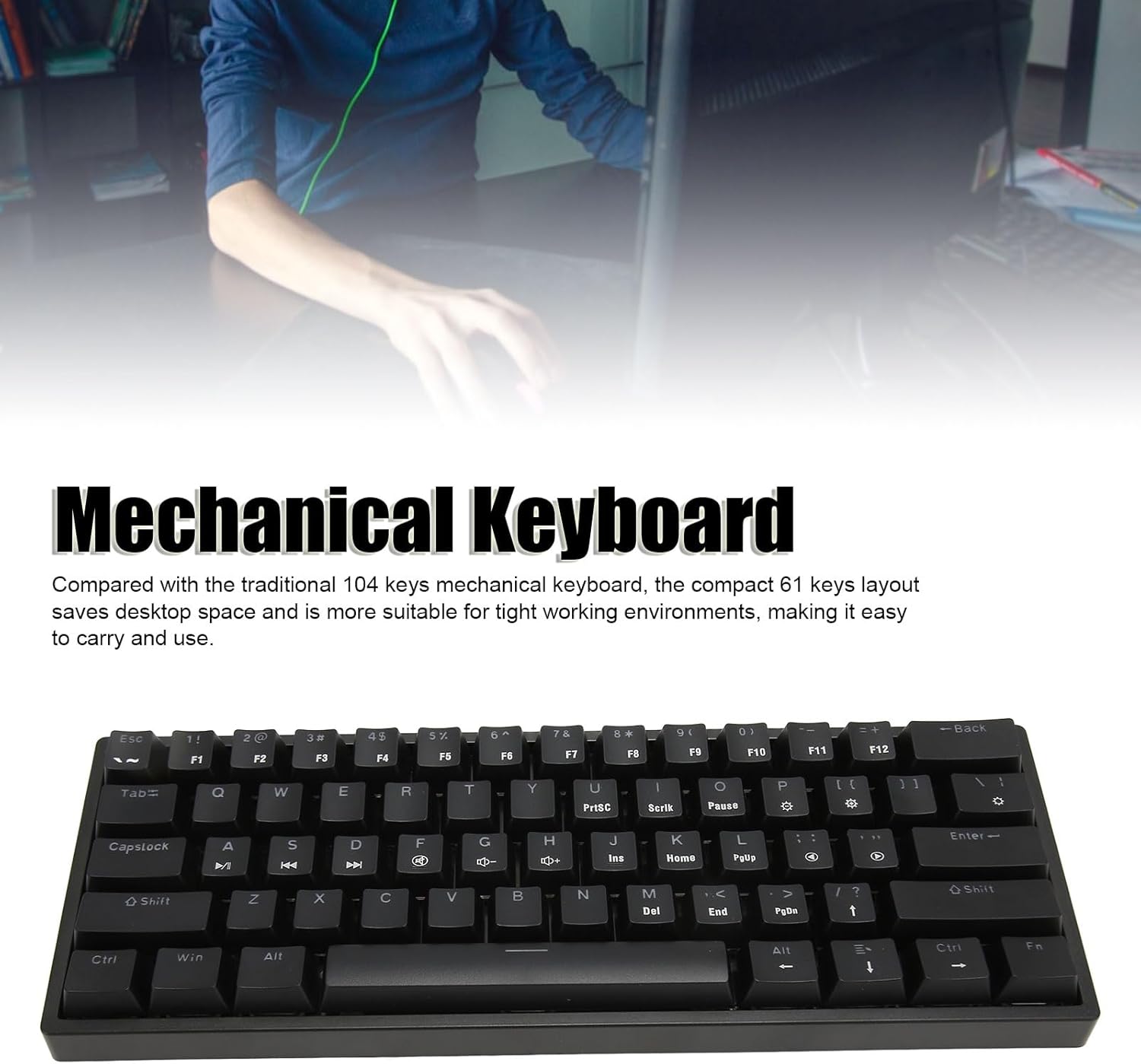 RGB Mechanical Keyboard, Mini 61 Keys Blue Switch Compact Keyboard, Portable Key Cable Separation Gaming Keyboard for Work Office Games alternate view
