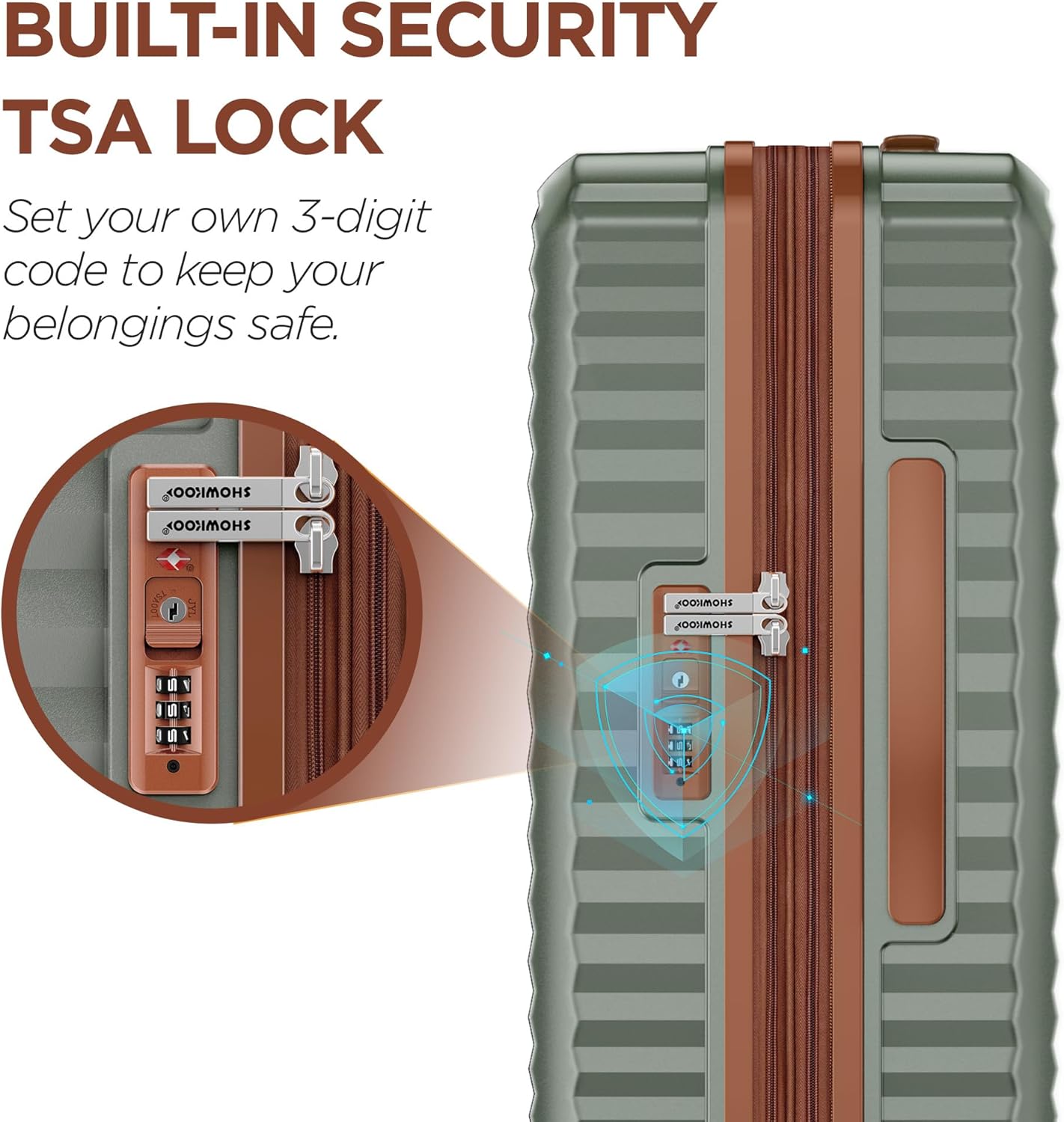 SHOWKOO Luggage Sets 5 Piece Hardside Expandable Suitcase with Double Spinner Wheels TSA Lock (Green, 5 Piece Set) alternate view