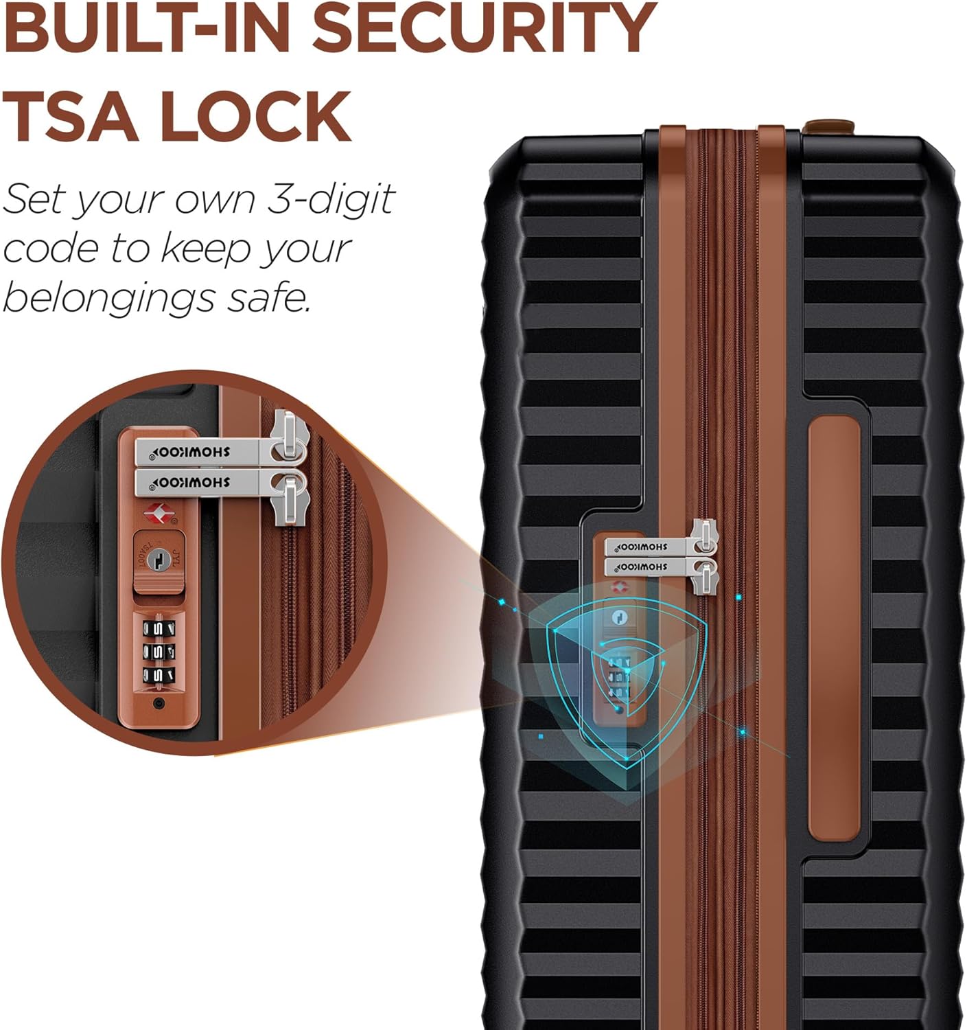 SHOWKOO Luggage Sets 5 Piece Hardside Expandable Suitcase with Double Spinner Wheels TSA Lock (Black, 5 Piece Set) alternate view