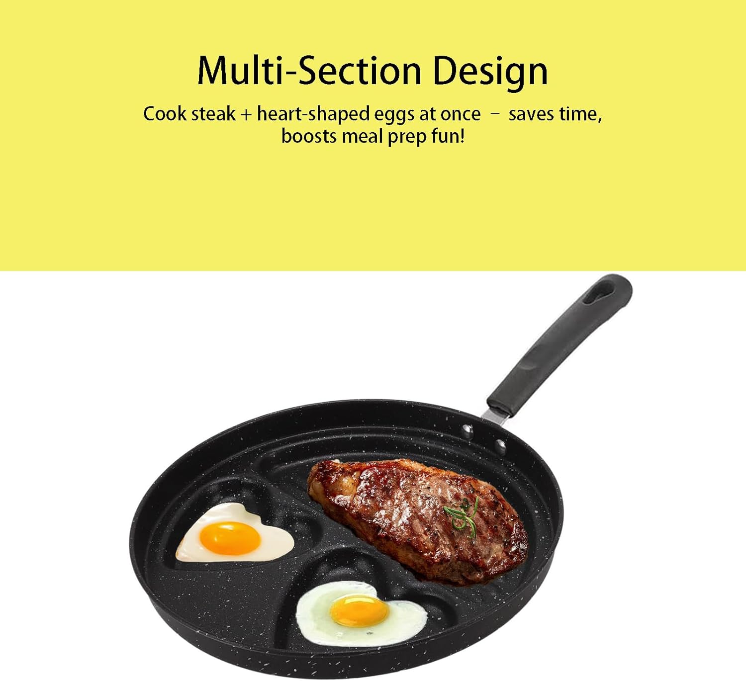 Kuci 3-Hole Grill Pan with Heart Shapes - 10.5" Nonstick Carbon Steel Skillet for Steak, Eggs & Pancakes, Maifan Stone Coating, Gas/Induction Ready alternate view