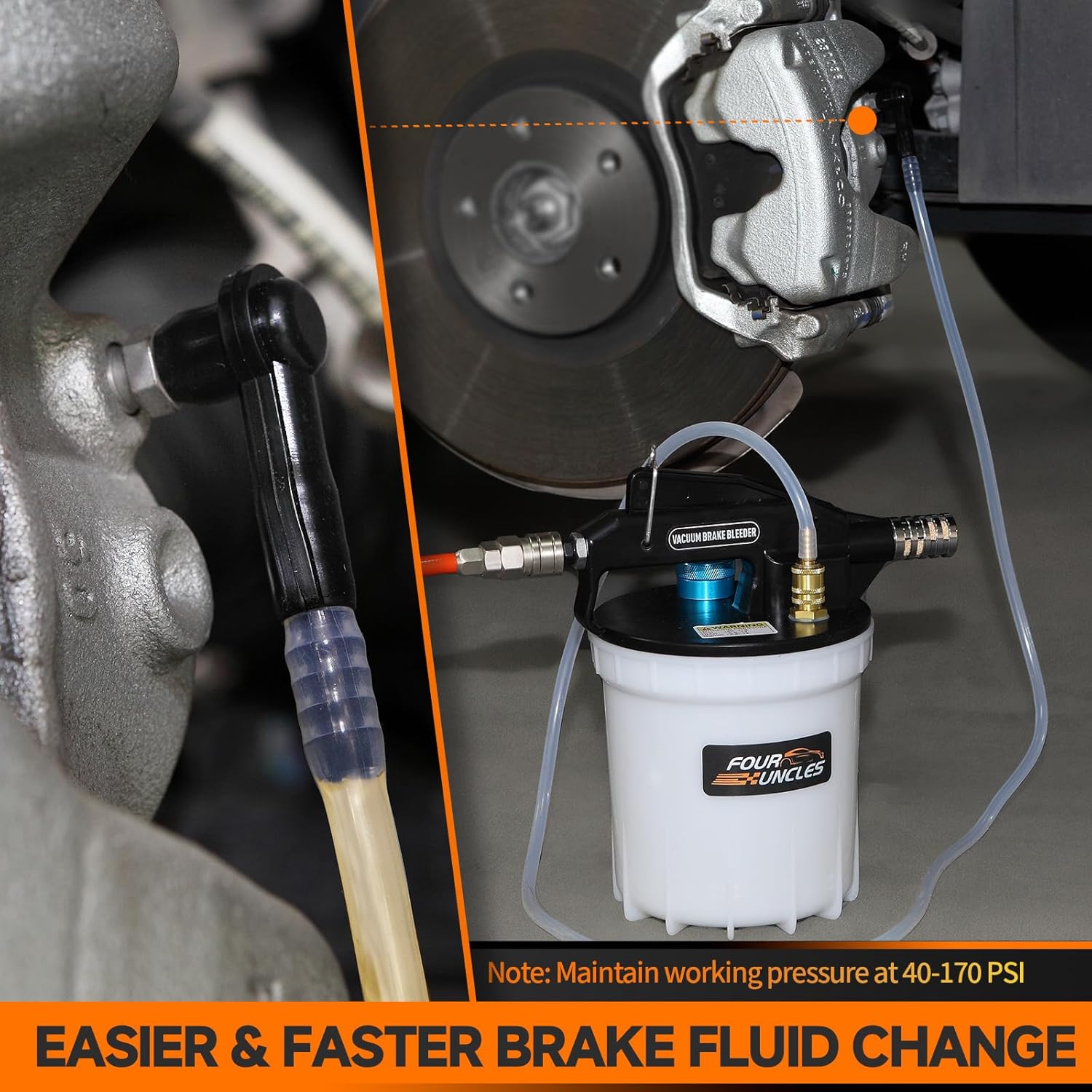 FOUR UNCLES 2L Vacuum Brake Bleeder - Vacuum Brake Bleeder Kit with 2L Brake Fluid Extractor and 1L Refilling Bottle alternate view