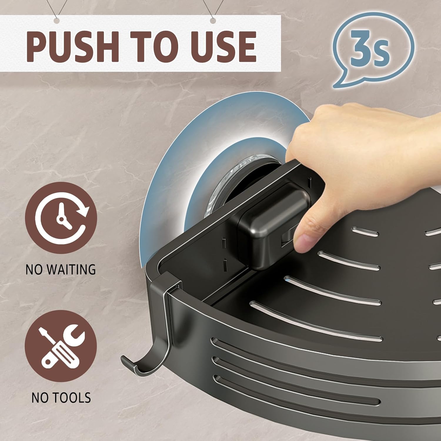 Tokokimo Corner Shower Caddy Suction Cup, 2-Pack Aluminum Bathroom Shelf Shower Rack, Detachable and Reusable, No Drilling, Grey alternate view